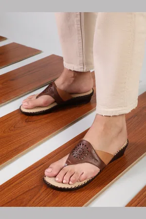 Liberty Woman Brown PU Wedge Sandals with Laser Cuts