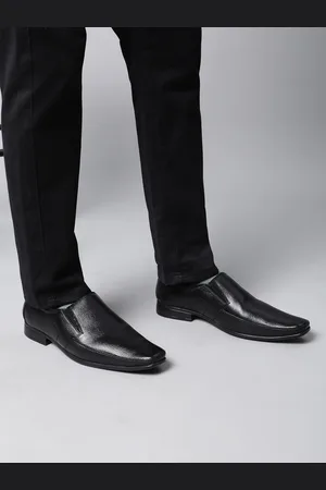 Liberty Men Black Solid Leather Formal Slip-Ons
