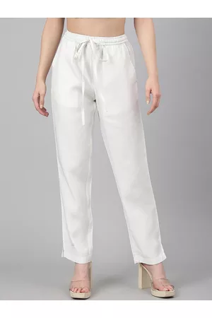 Janasya Women White Denim Solid Western Pant