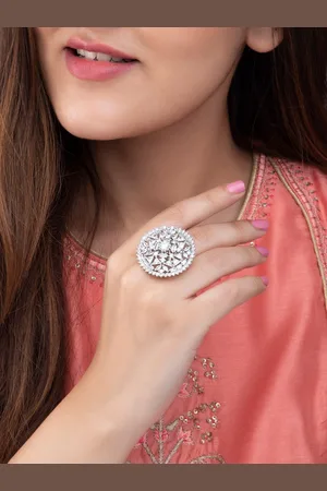 Rubans Women Silver-Plated AD-Studded Handcrafted Ring