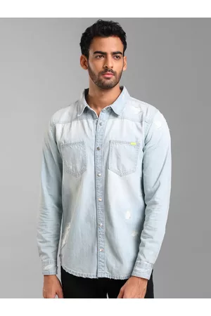 Kazo Men Rugged Denim Faded Cotton Casual Shirt