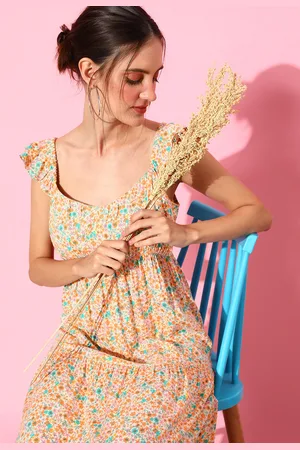 Buy Bunaai Bella Yellow Long Cotton Maxi Dress For Women Online