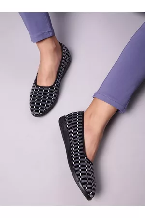 Liberty Women Black Woven Design PU Slip-On Sneakers
