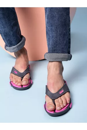 Liberty Women Grey Self Design Thong Flip-Flops