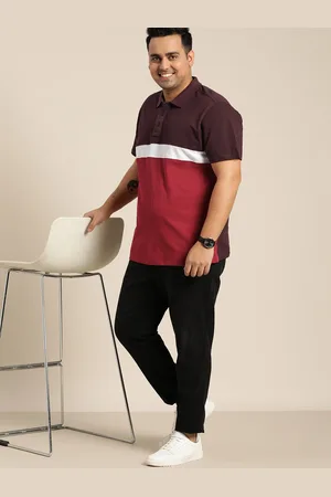 Sztori Men Plus Size Maroon & Red Colourblocked Polo Collar T-shirt