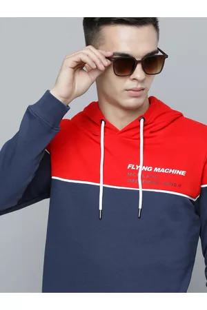 Flying Machine Men Colourblocked Hooded Pullover Sweatshirt