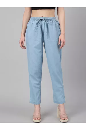 Janasya Women Solid Denim Trousers