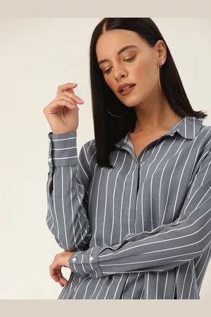 Invictus Women Grey & White Regular Fit Striped Casual Shirt