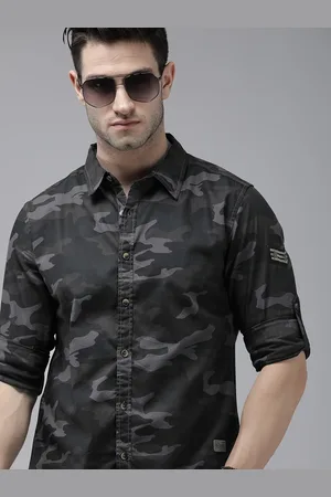 Roadster Men Olive Green Camouflage Printed Pure Cotton Casual Shirt