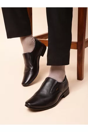 Liberty Men Black Leather Non Lacing Slip-on Formal Shoes