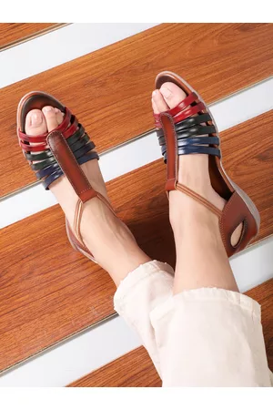 Liberty Women Navy Blue & Brown Open Toe Flats