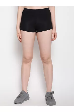 Outflits Women Black Skinny Fit High-Rise Cycling Hot Pants Shorts