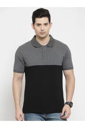 Kalt Men Black Colourblocked Polo Collar T-shirt