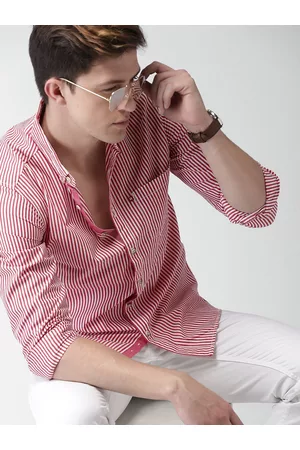 HARVARD Men Red & White Slim Fit Striped Casual Shirt
