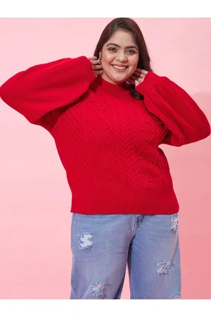 CURVY STREET Women Plus Size Cable Knit Acrylic Pullover