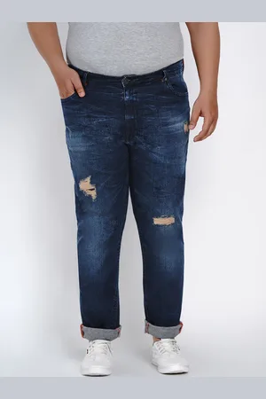 John Pride Men Plus Size Regular Fit Mid-Rise Mildly Distressed Stretchable Jeans
