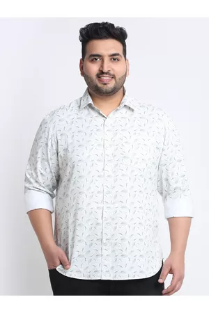 Pluss Men Plus Size Floral Printed Cotton Casual Shirt