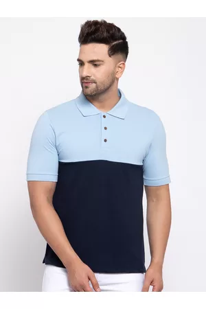 Kalt Men Blue Colourblocked Polo Collar T-shirt