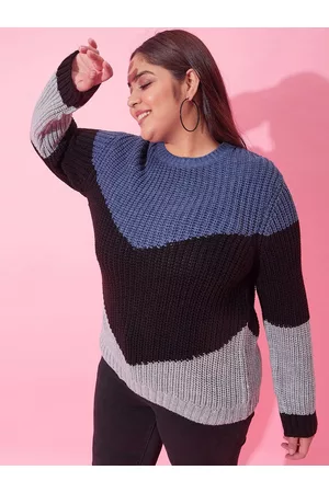 CURVY STREET Women Plus Size Colourblocked Acrylic Pullover