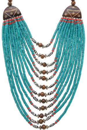 Bamboo Tree Jewels Blue & Brown Multistrand Handcrafted Necklace