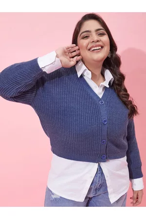 CURVY STREET Women Plus Size Ribbed Acrylic Crop Cardigan