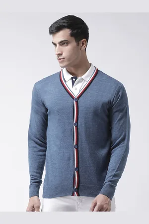 Club York Men Blue & White Acrylic Cardigan