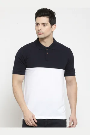 Kalt Men Navy Blue Colourblocked Polo Collar T-shirt