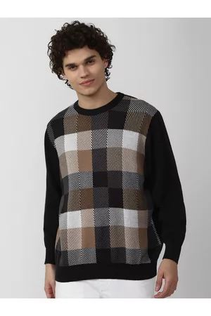 Forever 21 Men Checked Round Neck Cotton Pullover
