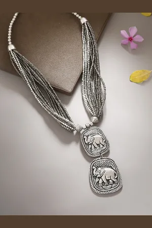 Bamboo Tree Jewels Bamboo Tree Silver-Toned Beaded Multistrand Handcrafted Necklace