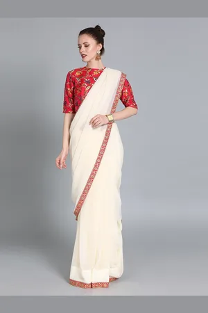 Ethnovog Women Red Jacquard Woven Saree Blouse