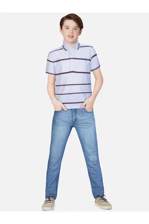 Gini and Jony Boys White & Pink Striped Polo Collar Cotton T-shirt