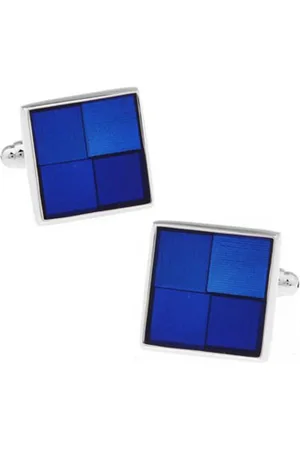 The Tie Hub Men Silver-Toned & Blue Squared Cufflinks