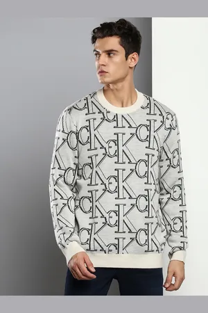 Calvin Klein Men Grey & Black Brand Logo Printed Pullover
