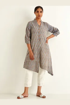 Ancestry Striped High Slit Cotton Kurta