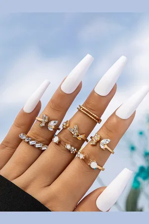 Jewels Galaxy Set of 7 Gold-Plated Stone Studded Contemporary Stackable Finger Rings