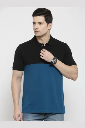 Kalt Men Teal Colourblocked Polo Collar T-shirt
