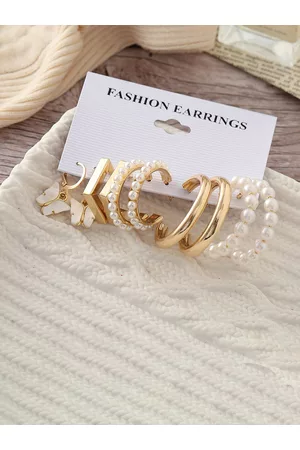 Jewels Galaxy Set of 5 Gold-Toned Contemporary Hoop Earrings