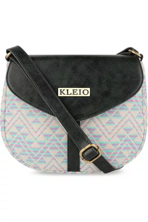KLEIO Olive Green Geometric Printed PU Structured Jacquard Sling Bag with Quilted
