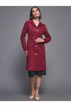 Miss Chase Women Red Suede Longline Coat