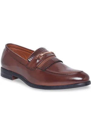 MUTAQINOTI Men Brown Patent Leather Loafers