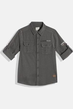 Roadster Boys Grey Self Design Pure Cotton Casual Shirt