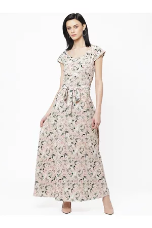 Deewa Women Beige & Green Floral Printed Maxi Dress