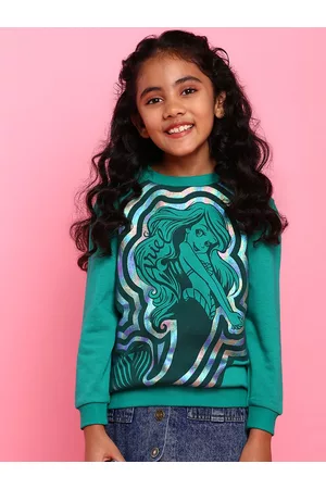 BONKIDS Girls Blue Ariel Printed Cotton Sweatshirt