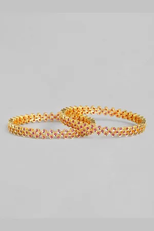 I Jewels Set of 2 Rose Gold-Plated Artificial Stone Bangles
