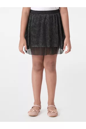 AND Girls Black Self-Design Fared Mini Skirts