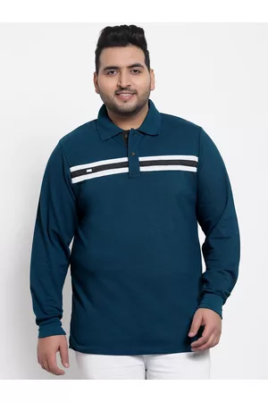 Kalt Men Plus Size Teal Blue Polo Collar T-shirt