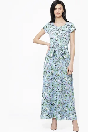Deewa Women Blue & Green Floral Printed Maxi Dress