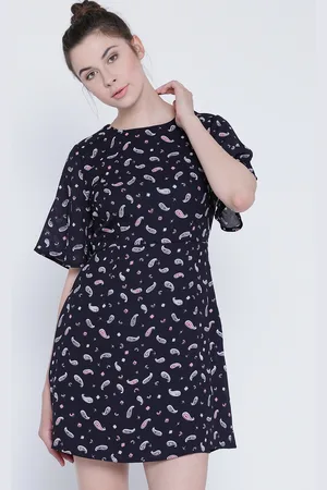 Sera Women Navy Blue Printed A-Line Dress