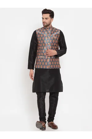 Kraft Men Kurta with Churidar & Printed Nehru Jacket