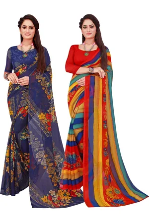 Kalini Orange & Yellow Printed Pure Georgette Saree Pack Of 2